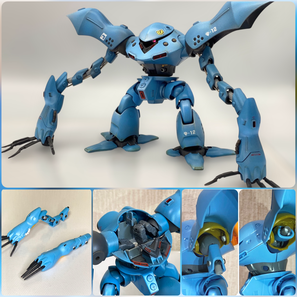 最大の特徴である長いフレキシブルアームは、キットもボールジョイントで節毎に可動するのですが、設計不良なのか外側にしか曲がりません。ボールジョイントを置き換えて全方位に曲がる&パイプ3重構造で伸縮。更にボディと前腕への引き込み機構を追加する事で原作通りとは行きませんが、大幅な腕部伸縮を再現しました。