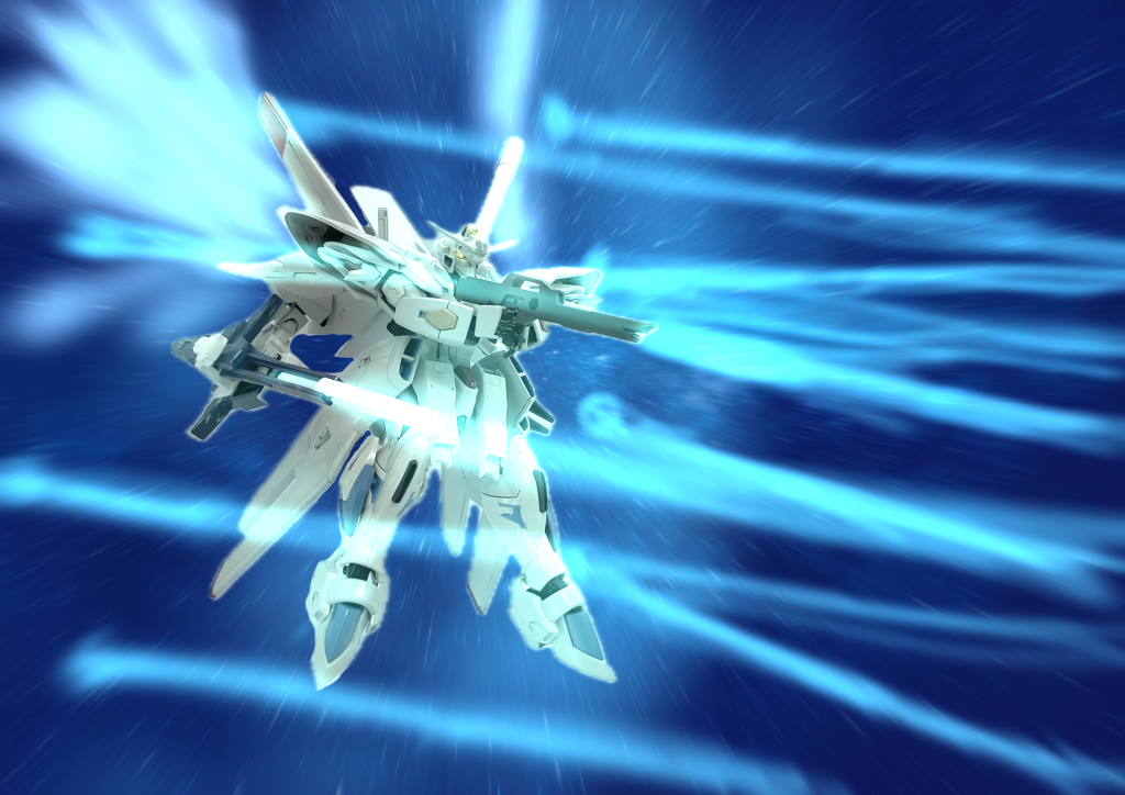 ガンプラの設定的な話・ガンプラバトル用に作ったG-Vセイバーの後継機 ・ミノフスキードライブが「ミノフスキー・マルチドライブ」に進化。粒子の累乗をし続けることにより過剰なほどの出力を誇る。・本体に組み込まれた粒子操作能力により「宇宙世紀以外の粒子効果の模倣」「装甲に粒子を通し様々な装甲材質の再現」「ビーム攻撃の大幅強化およびアイフィールドとそれを利用した空間発生型ビームシールド」「粒子を本体周囲数100キロに散布する」システムを搭載・また「粒子操作型仮想バレルシステム」を持ち、粒子操作で再現できるビーム武装他を再現することができる上、極論ビーム兵器を持たずとも攻撃が可能である。・Gセイバー素体からライジングフリーダムになったことにより狙撃性能そのものは低下したが総合的なフレーム性能は10倍に向上 ・装備用ジョイントを持ち、様々な追加武装にも対応する。・サブアームはビットや有線サイコミュとして使用可能といった感じさすがに一人で扱える機体ではないので二人乗りやALICE的な火器管制システムが必要になる...的な