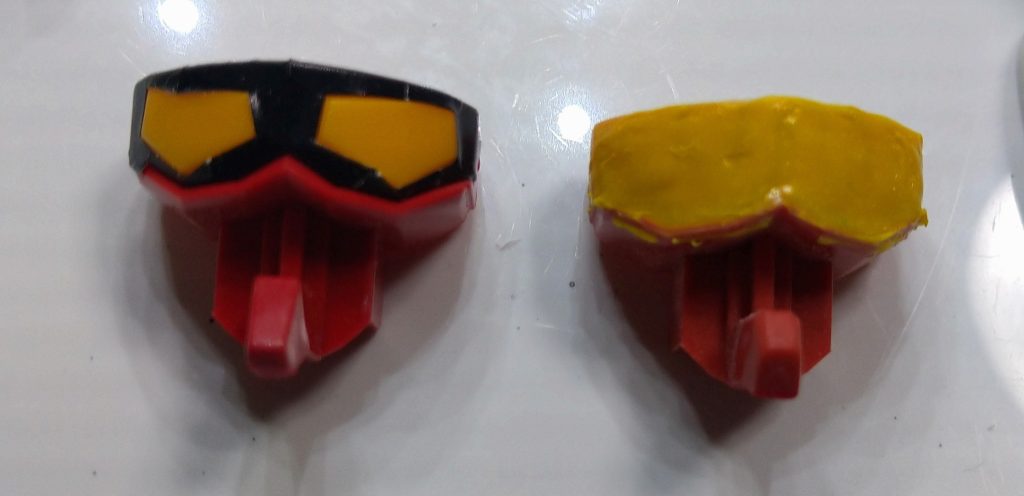 目は削ぎ落として綺麗にヤスリ仕上げか赤い段を埋めてSD顔に寄せてくかだね〜。