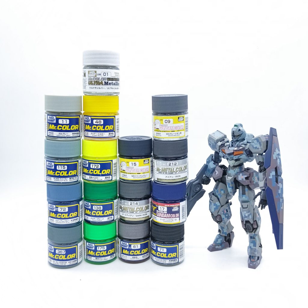 胸部白はC11ガルグレー、デジタル迷彩C115RLMライトブルー、C72ミディアムブルーに元々のカラーを塗装。以前作って保管していた塗料が丁度良かった。