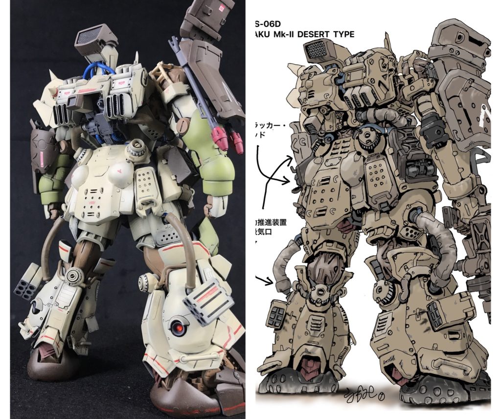 リアビューイラストはビグロ、ハイザックを作った実績から無理言って描いてもらったものです(zaku-kao2)