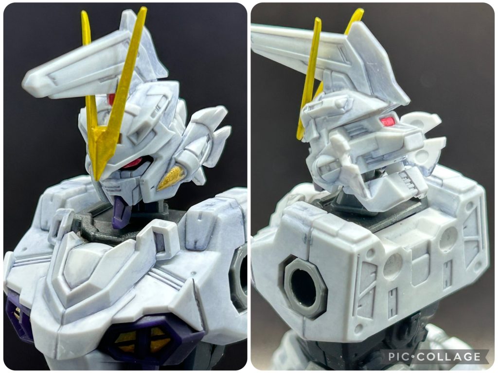 頭部アップ。センサーはメタリックレッドと蛍光レッドを混ぜて。後頭部の形が気になる。