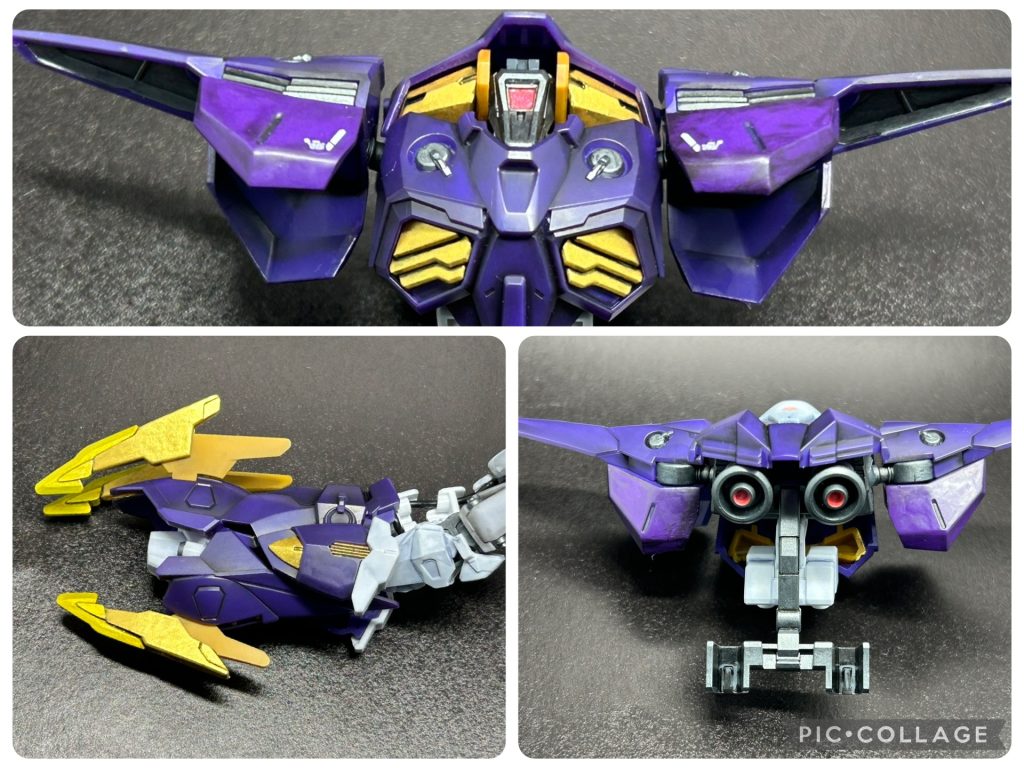 変形時の頭部センサーも赤く塗りましたが、あまり目立たなくなってしまいました。クロー部は成形色も合わせて三色に。