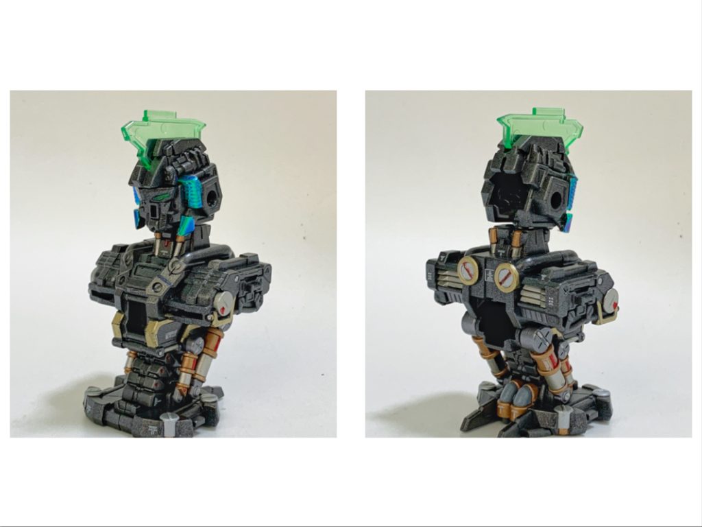 内部メカ（ルミナスユニット同梱）塗装は、クレオス Mr.フィニッシング サーフェイサー1500 ブラック スプレー→タミヤ スプレー TS-40 メタリックブラックを基調に、細部を筆塗り。