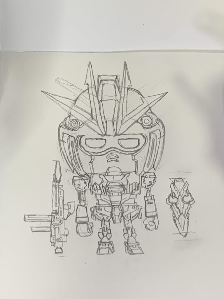 当初はライフルと盾装備で制作予定でしたが、最終的にはB装備になりました。