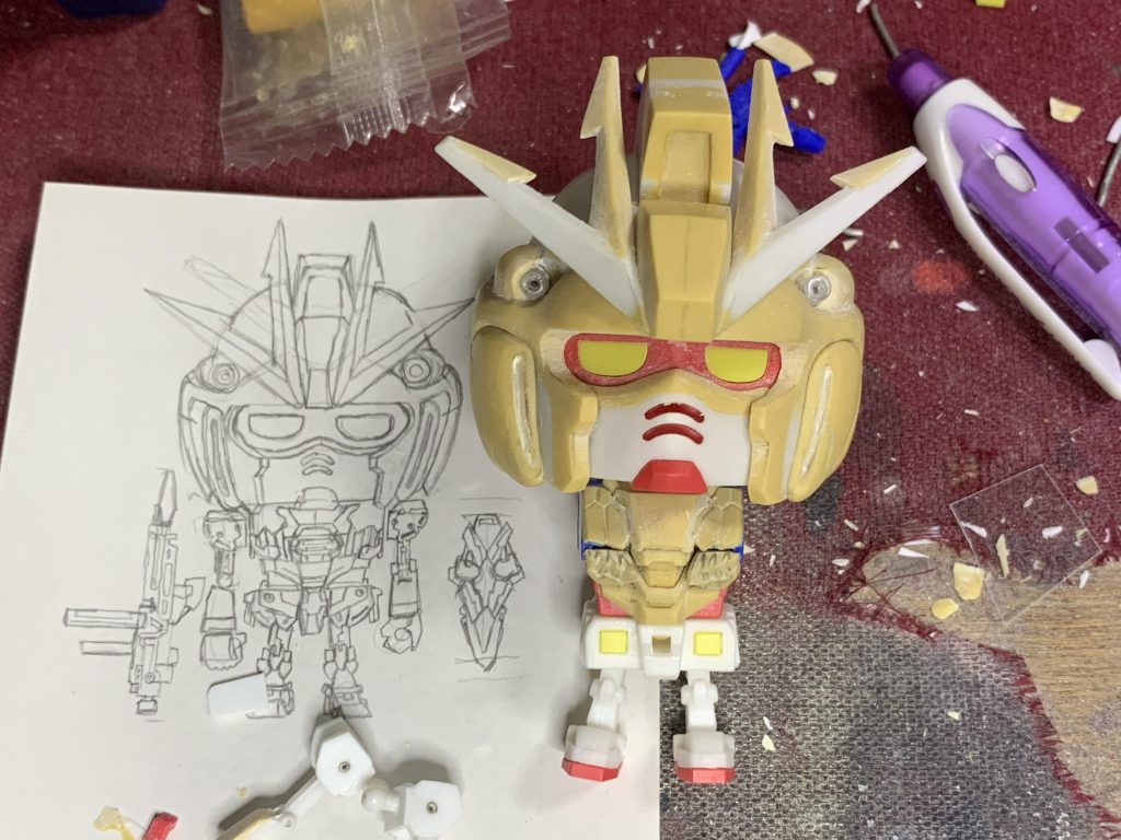 完成イメージ図をもとに造形しているところ。