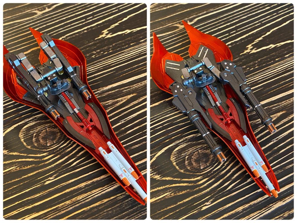 シールドガトリングは30msのパーツとパワードアームズパワーダーを使用。隠し腕の銃火器バージョンのイメージで収納状態から柔軟に可動します。