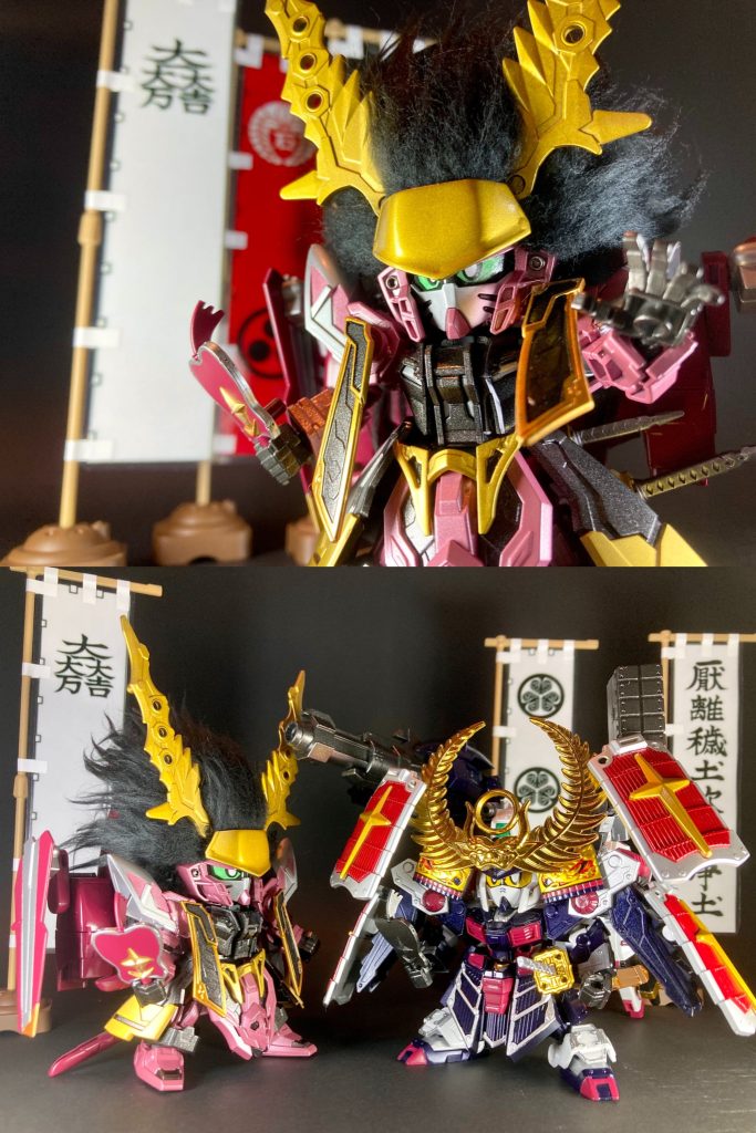 このたび2024年9月15日から、X(Twitter)上で「#決戦SD関ヶ原」という関ヶ原の戦いをテーマにしたSD武将ガンプラ大集合企画を開催させて頂いております。開戦日から約3ヶ月経ち、東西両軍合わせて計90体以上という非常に多くの皆様の作品に御参戦頂き、とても盛況の賑わいに恵まれ心から感謝御礼申し上げます。本作はこちらの企画参加のために、西軍総大将・石田三成のイメージ再現を意識して製作致しました。