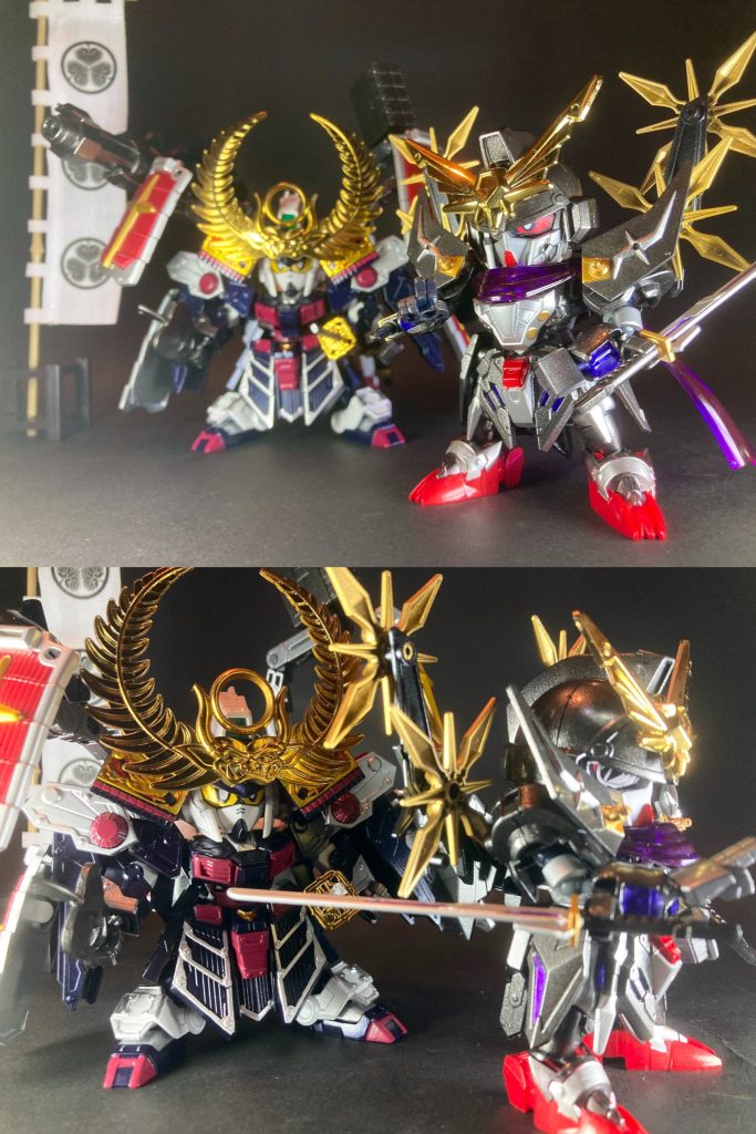 家康「半蔵…おぬし、今何代目じゃ?🤔」 〜〜〜〜〜〜〜〜〜〜〜〜SDガンダムワールドヒーローズ・ムシャワールド設定のオリジナル忍者を製作しました。戦国時代に徳川家康に仕えた伊賀忍者の服部半蔵を題材としています。自宅に所蔵する忍者系ガンプラキットを総動員して、自分の趣向的に最も好ましい至高の忍者武将を1体作りたい!という方針で着手しました。