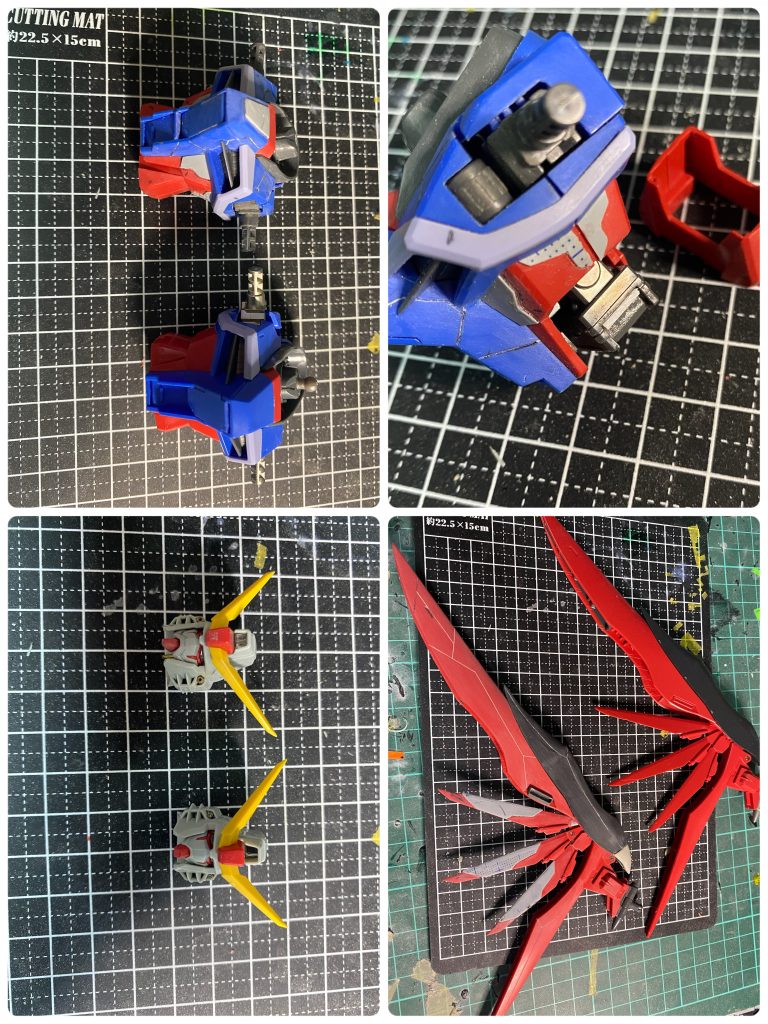 頭部顎のラインを修正顎上のマスク部分をプラ板で囲って強調バルカンを真鍮パイプに変更胴体と腰 腰を3mm延長プラ板貼り首を2mm延長