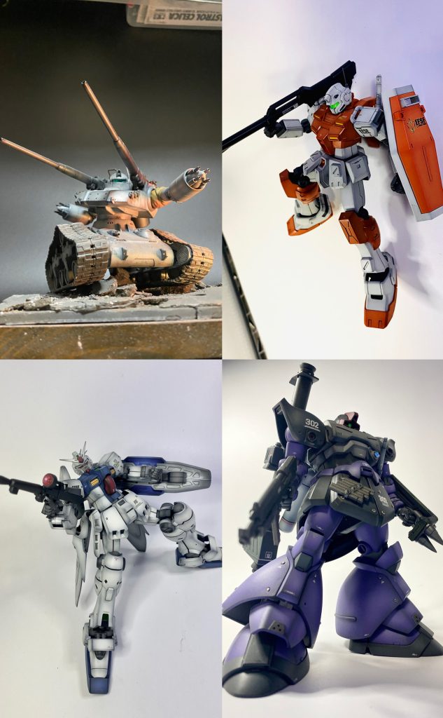 今回の模型たちの加工前写真です。これを拡大したり回転したり色補正したり合成したりいろいろいじくり倒してそれっぽくでっち上げています。最近はガンプラからすっかり離れていますが、写真をいじるのは面白いのでちょいちょいアップするかもしれませんが、お目汚しにお付き合いくださいませ🙇🏻♂️