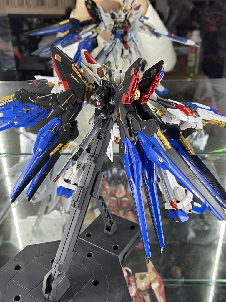 後ろ姿。バックパックとドラグーンの迫力は素晴らしいです。ウイングの付け根がちぎれてしまったのは大事件でした。その節はヨハンさんに大変お世話になり、パーツを複製してもらいました。