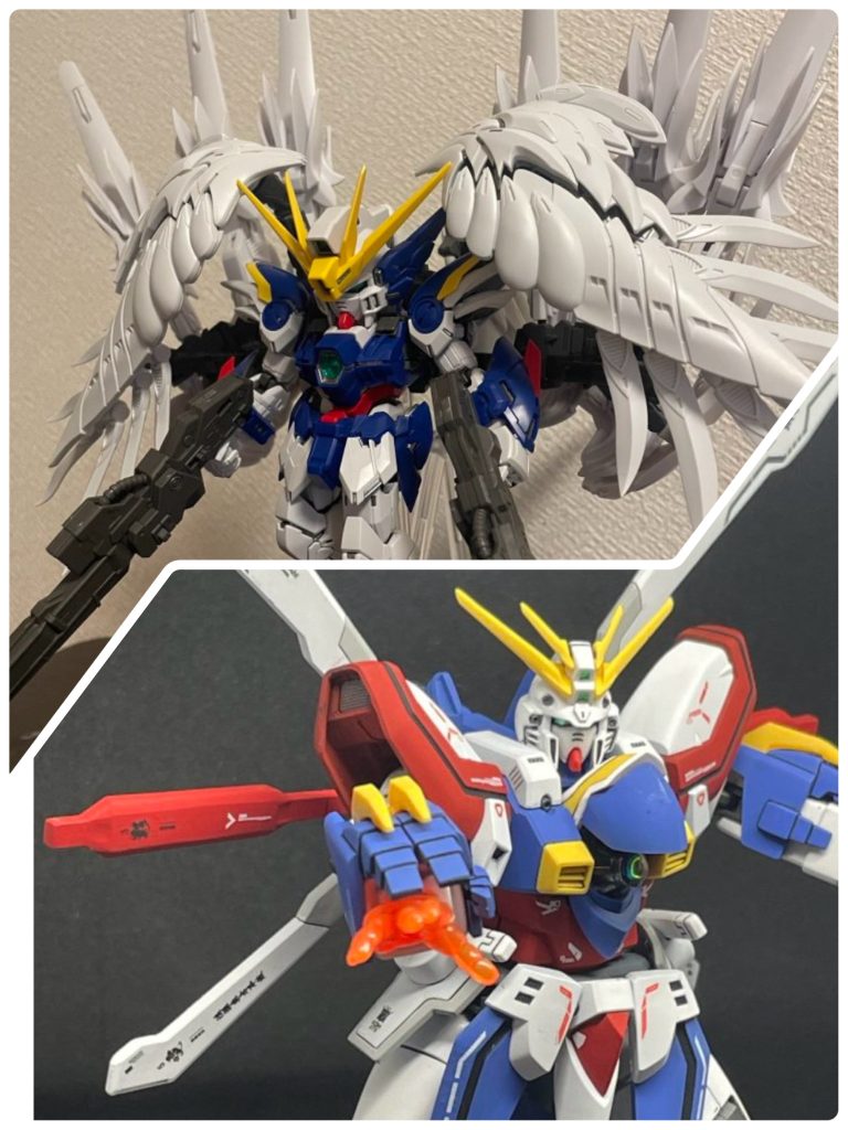 記憶に新しいMGSDウイングゼロカスタムとHGゴッドガンダムです。ゼロカスタムはセラフィムユニットの取り付けに苦労しましたが、カッコいいので頑張ったかいがありました。ゴッドガンダムは久しぶりのHG全塗装、エアブラシチャレンジでなかなか進みませんでしたが、楽しく製作できました。