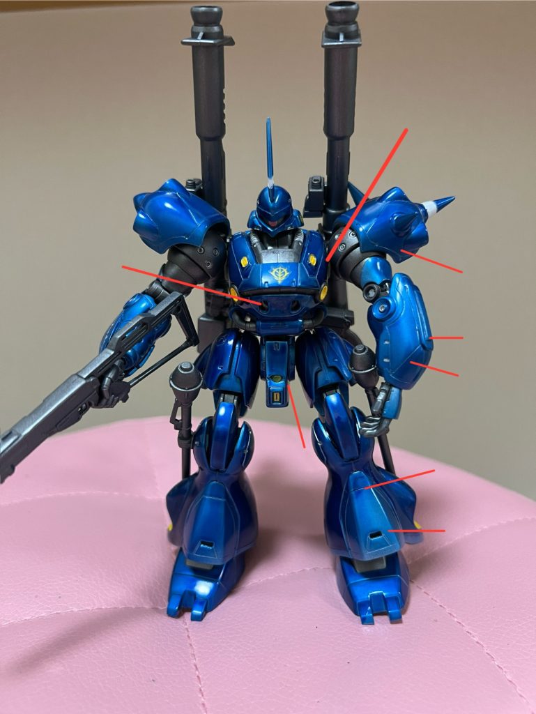 HGはスジ彫りとか手を加える余白というかスペースがあるので作っていて何しよっかなーと考えて試行錯誤するのが楽しいです。