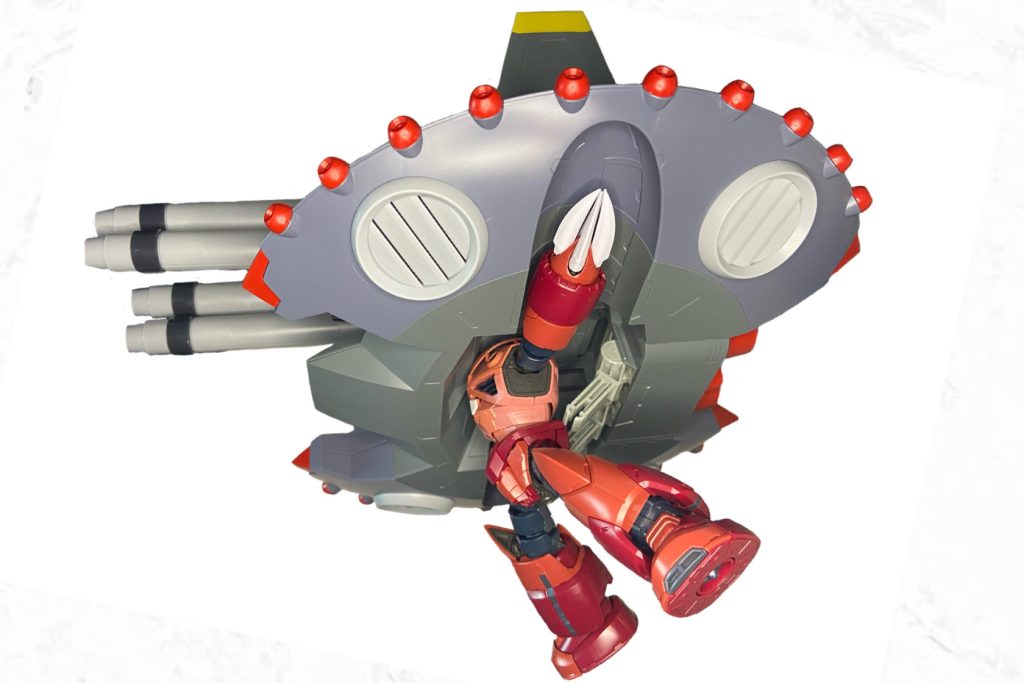 水中なら行けるだろうな。12月の再販にて無事購入出来たデストロイが嬉しくて、現在3つのガンプラ作ってるのに浮気して円盤だけ作りました。ズゴックは手持ちのHGが行方不明なんでRGです。ご覧いただき有難う御座いました！次の作品は一生懸命頑張ります、ごきげんよう！