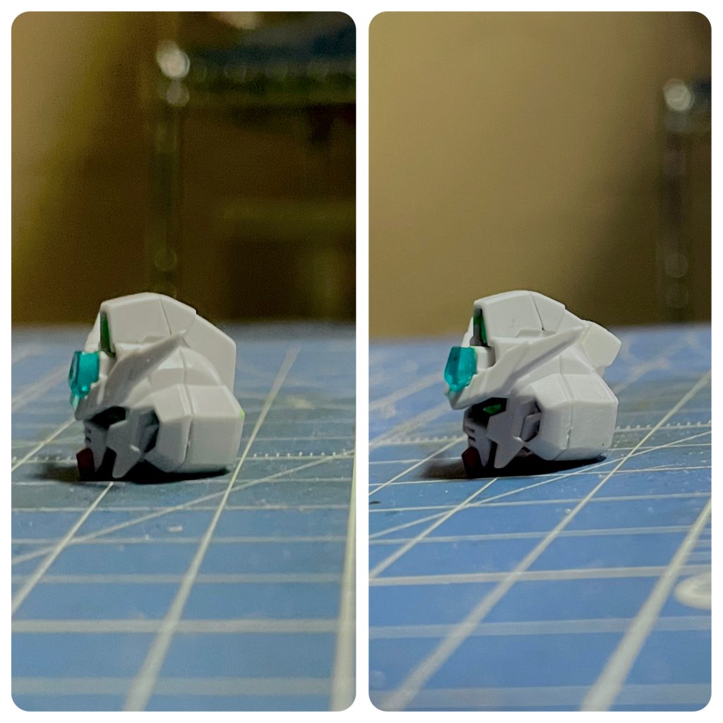 後頭部はそのままだとのっぺりしているのでプラ板で造形を変更。1枚目のものがそのままのやつです。