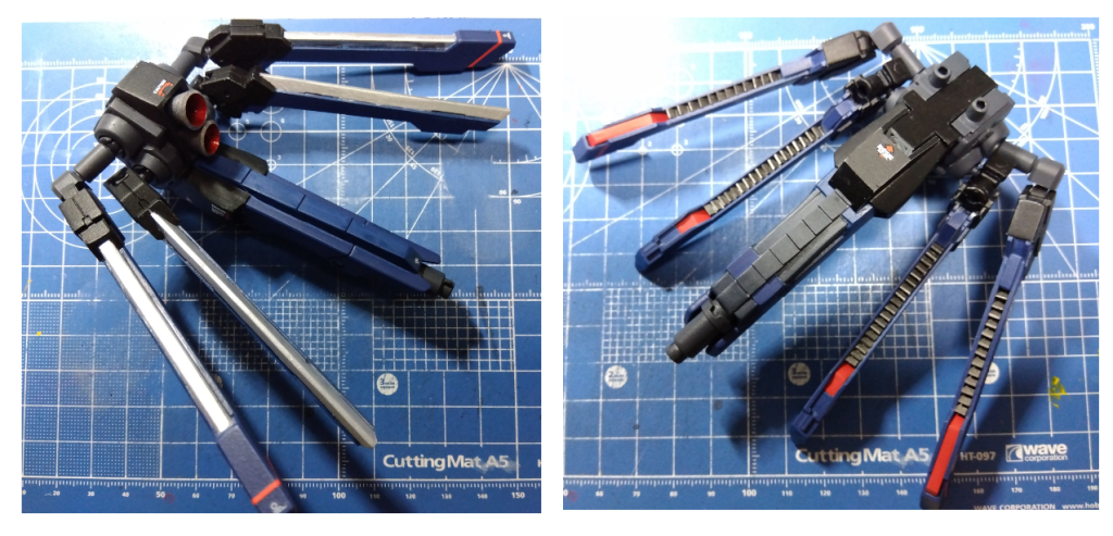 ジルバ・リベーレSDCSナイチンゲールのバックパック部をベースに、バーニア部分のスクラッチとサイドの接続軸を増設内側のスタビライザーは鉄血オプションのもの、外側はスクラッチ。裏側にディテールを作成テールスタビライザーはフルスクラッチ