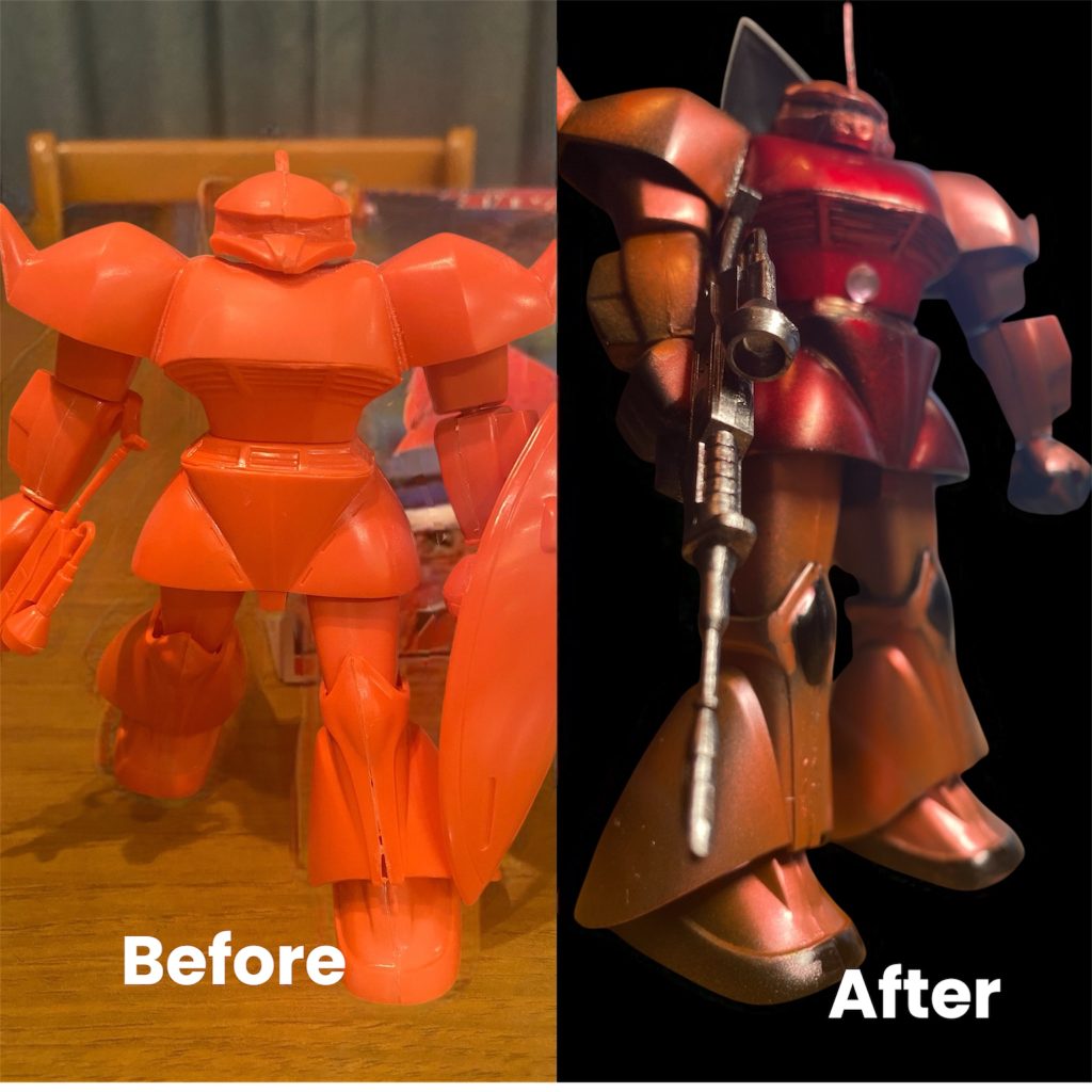 素組の状態と改造塗装後の比較。そのままでも味がありますがやはり塗装するといい感じになりました。