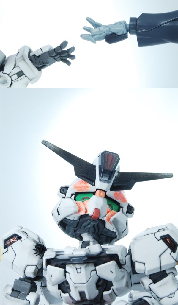 「はじめよう、スレッタ・マーキュリー。」「…はいっ」 必死さを表現するならその対極も表現したほうがいいと思ったので、最後は笑顔のシーンで。エラン4号が出てくる唐突さもありますが、それでもこのシーンが良いシーンだと感じられたのは、今までの不安で必死な様相がこの笑顔によって終わりを告げてるからなのかな、と思いました。 今回、自分が作りたいものとSDキャラだからできることがかなり合致した感じがします。撮った写真は半分以上が入りきらずボツになってしまいましたが、自分が思い描いたものをあらかた表現できる立体を作ることができました。