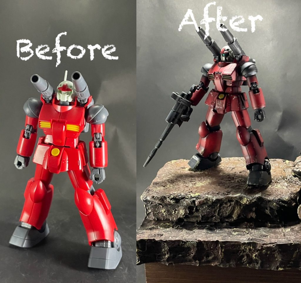 素組みとのビフォーアフター！3日くらいでサクッと作るつもりでしたが、ついついジオラマまで作ったので、1週間くらい時間がかかってしまいました😆