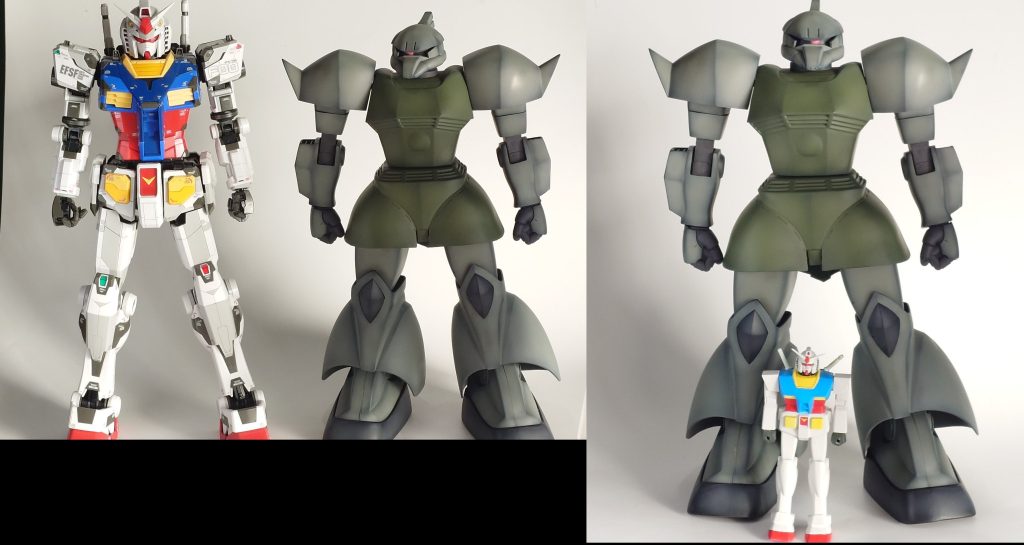 折角なので大きさ比較 左は1/48横浜ガンダムと 右はベストメカコレクションのガンダム(旧キット)と