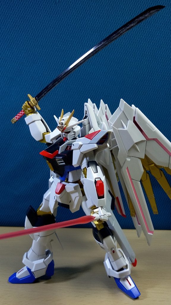 上段に構えた妖刀が妖しく光る。