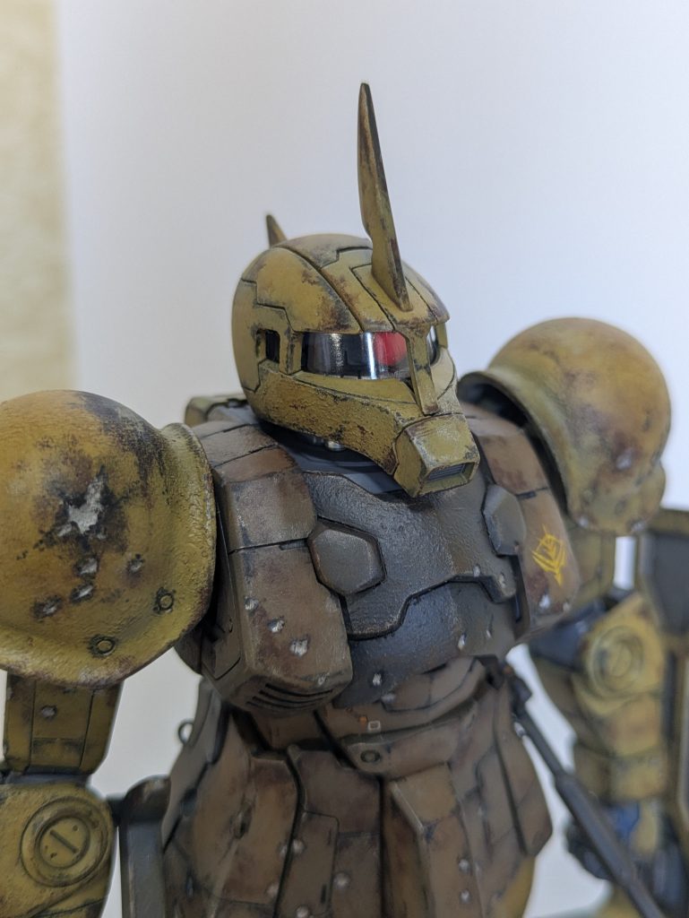 被弾跡などは、初期投入なので連邦軍にMSがまだ無い時代で機関砲や戦車砲が主な対MS兵器と考えて付けました。（さすがにミサイルやロケット砲は大破するでしょう）