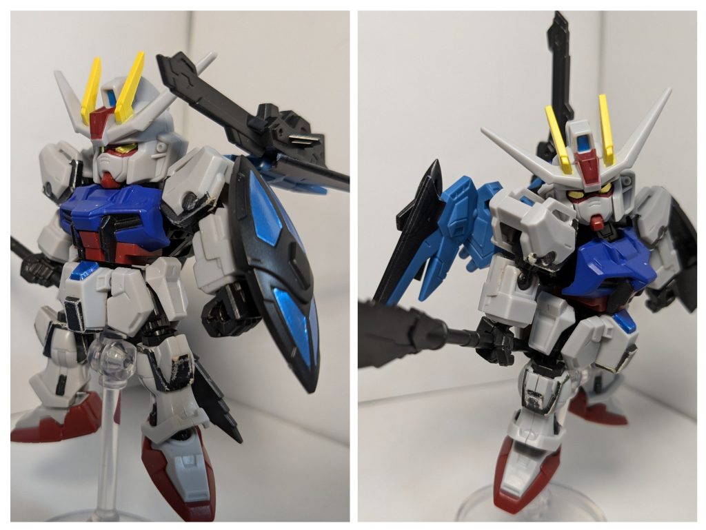 青いので、ストライクとも合いますね。シールドが取り付けパーツが別途付いたことで以前のものより取り付けやすいです。