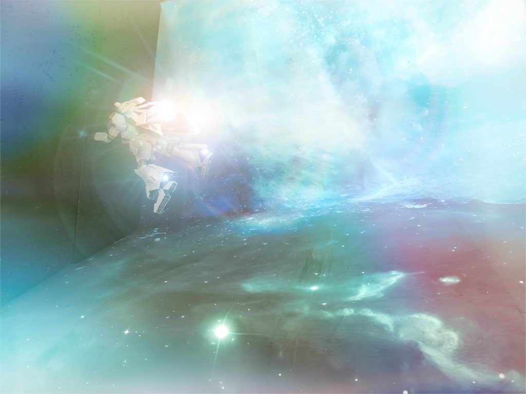 「うおぉぉ!マリオン!俺に力を貸せぇぇぇ!!」 「私だけじゃないよ…皆の想いを貴方に預けるわ」緑色の光が濃くなっていく。もはやその光は質量を持っているかのようにウネり、アクシズ全体を包んでいく。その奇跡の根源はνガンダムとサザビーに登載されたサイコフレームの共鳴に拠るのだが、実はマリオンバードにもそれが組み込まれていた。サイコフィールドの共鳴を推進力に変換し、マリオンバードから光の粒子が溢れ出る。「アクシズ!闇へ還れぇぇ!!」