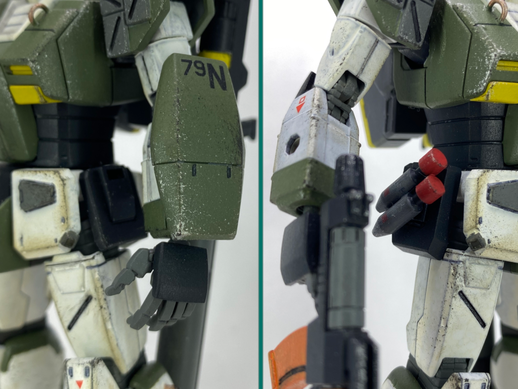 左腕には固定式バックラーシールド右腰にはグレネードを装備グレネードは旧キットＺシリーズの武器セットに入っていた弾頭を改造しました。