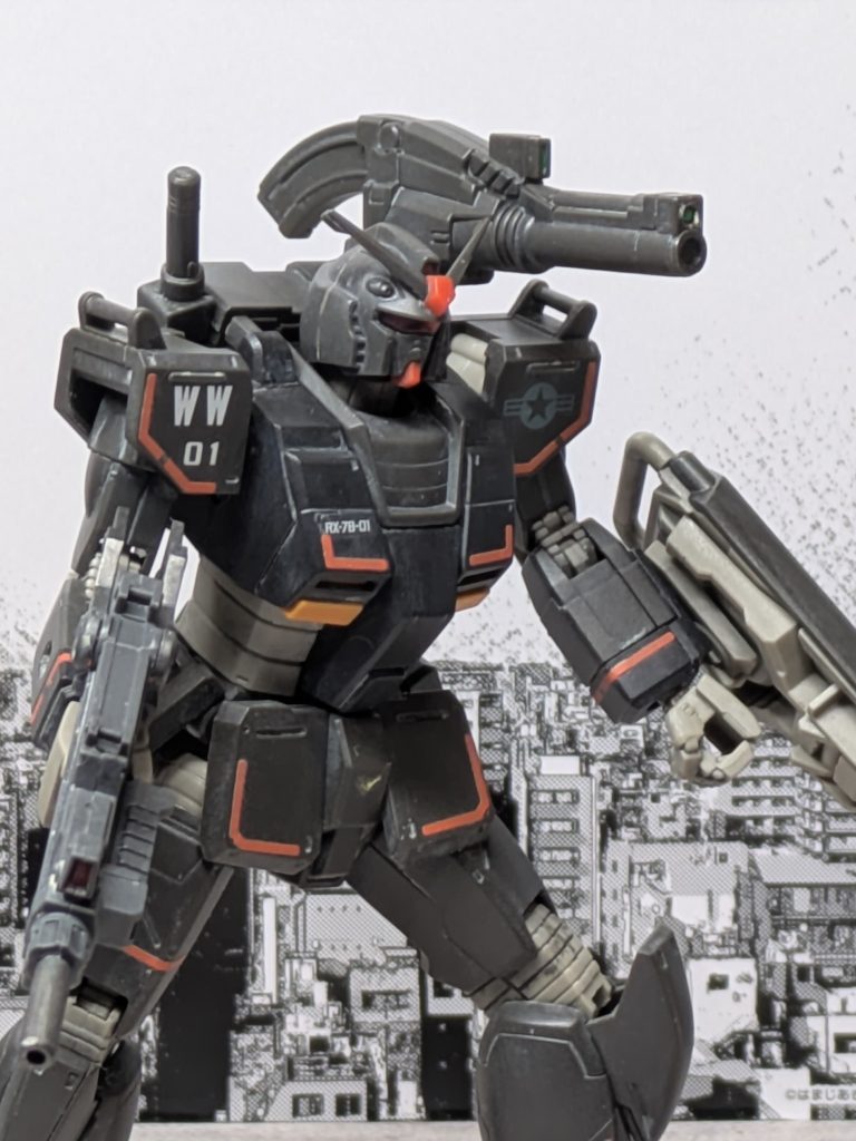 今回もエースの一騎討ちです。グフカスタムは以前登場させた機体と同じですが、RX−78-01(N)局地型ガンダムは初登場です。この機体は