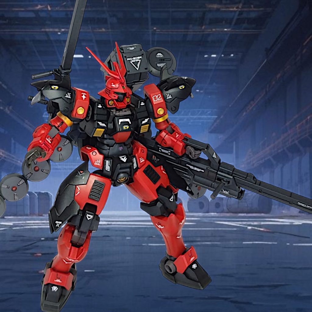 雷神鉄血レールガン×2と、ゲルググメナースのレールガンの計3つを準備とにかく2つの手持ち武器が長すぎて写真が辛い・・・雰囲気を変える肩アーマーが特徴的ですね「メリクリウス・ライトニング」