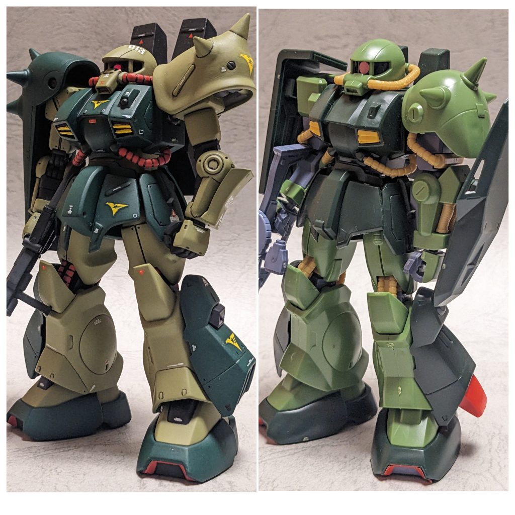 我が家にhgucハイザックがありましたので、せっかくならと比較画像を作ってみました。ハイザックもプロポーションは良いですね。