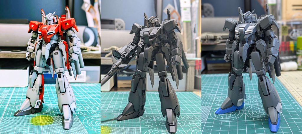 左から順に完成、エヴォブラック、素組みの比較