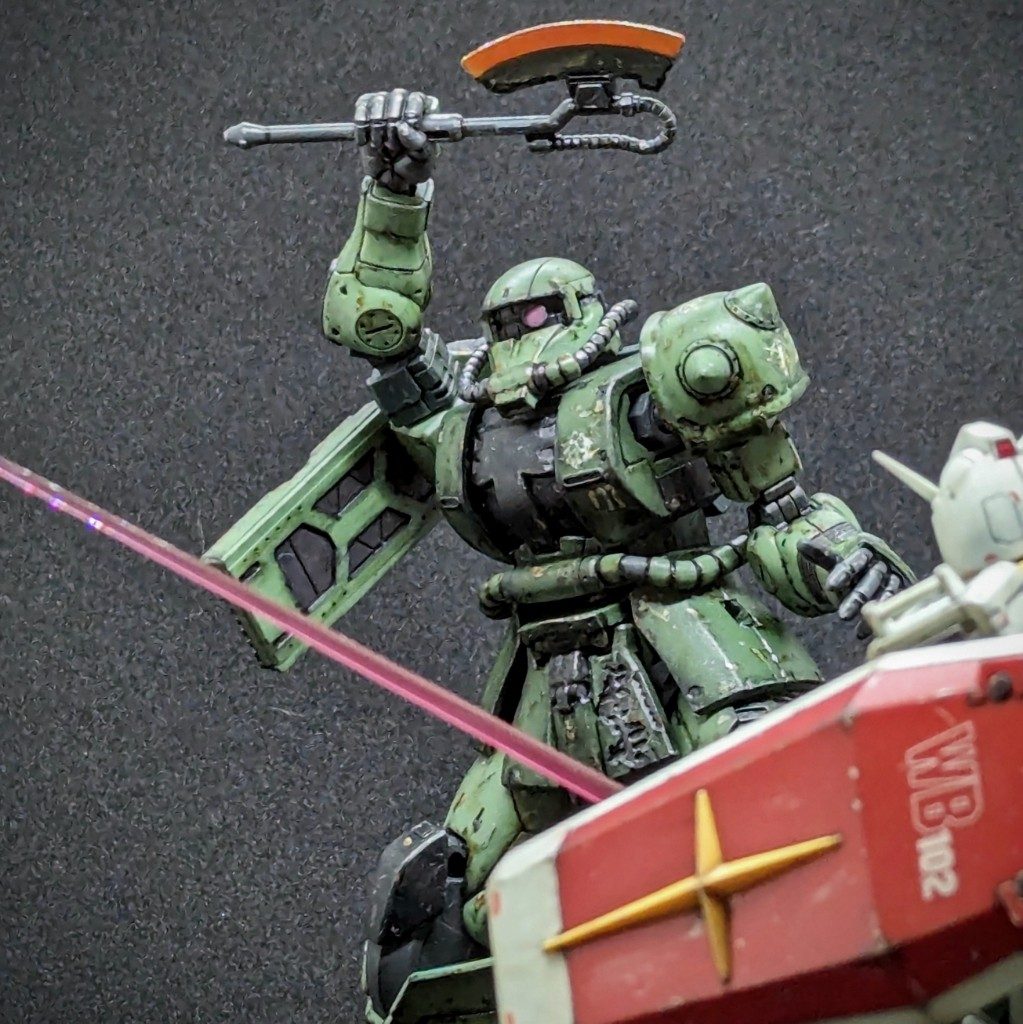 元々、装甲が朽ちてる部分が多いドアンザク。汚しを入れるだけで見栄えがアップしたので、コレはウェザリングの練習にも良いキットでしたね(*´艸`*) 最後までご覧頂き有り難う御座いました。また機会があれば閲覧下さいm(_ _)m