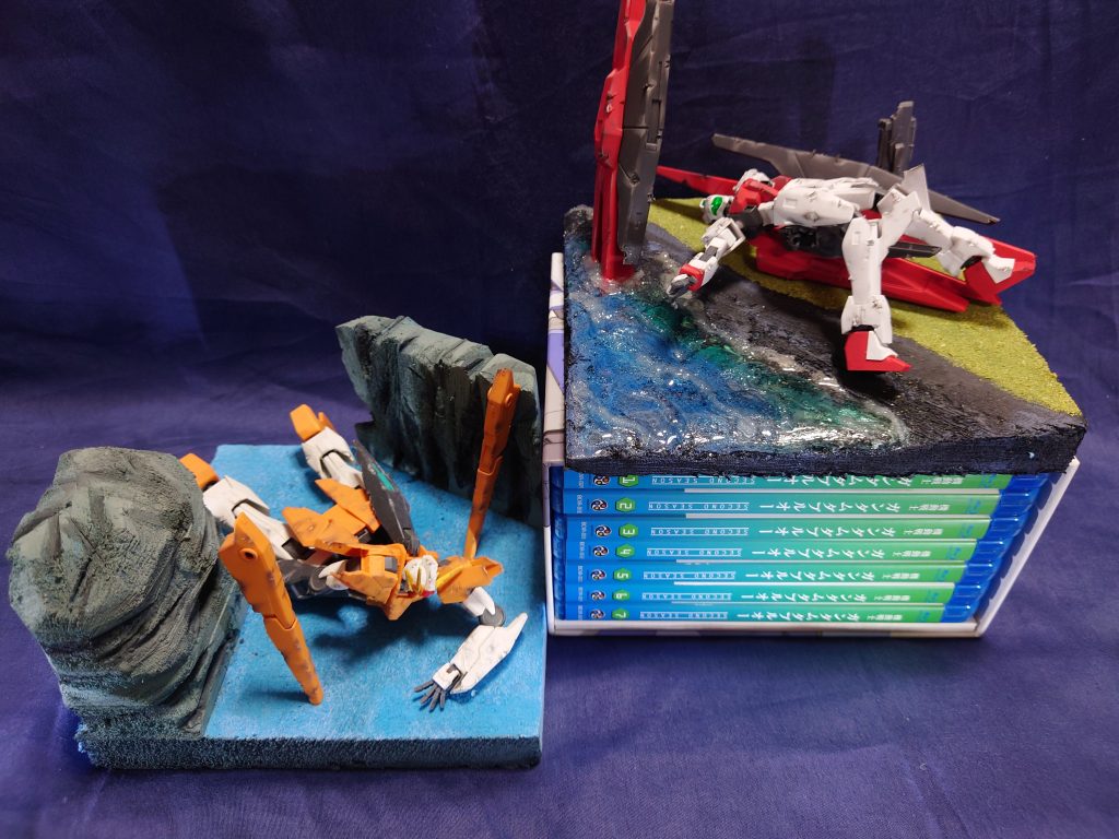 エンディングでのワンシーンで海底に沈むアリオスガンダムと対になるイメージで作りました。海岸からアレルヤに手を伸ばすマリーと、海底からマリーの元まで這い上がろうとしているアレルヤみたいな感じです。