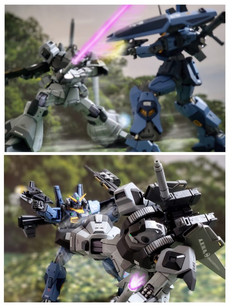 地上戦に移行した両機は激しい戦闘へ‼️実力伯仲の戦闘の中、ウラキ中尉は一瞬のチャンスを得る💡ライフルのレティクル(照準)にリック・ディアスを捉えた🙌しかし戦う相手ではないと心で感じ、トリガーを引く事を躊躇したその瞬間❕リック・ディアスのハイパービームサーベルがライフルを両断する⚔️✨そしてすかさずリック・ディアスは前に踏み込みガンダムMkIIの腹部に蹴りを叩き込む~👊💦