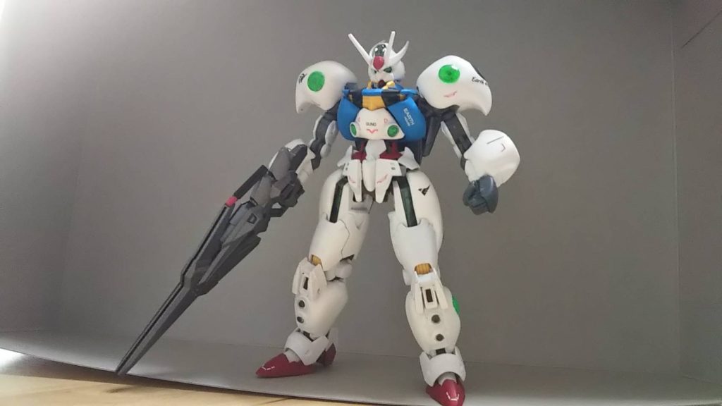 マルチレンジ・ギア・ライフルジェターク社がエアリアル(決闘仕様)のライフルをベースに開発した試作兵装。ビームライフルだけでなく、シールドやビームソードとしても活用できる。また、ガンブレイドドローンとして独立稼働することも可能(ライジングフリーダムのシールドみたいな使い方ができます)。