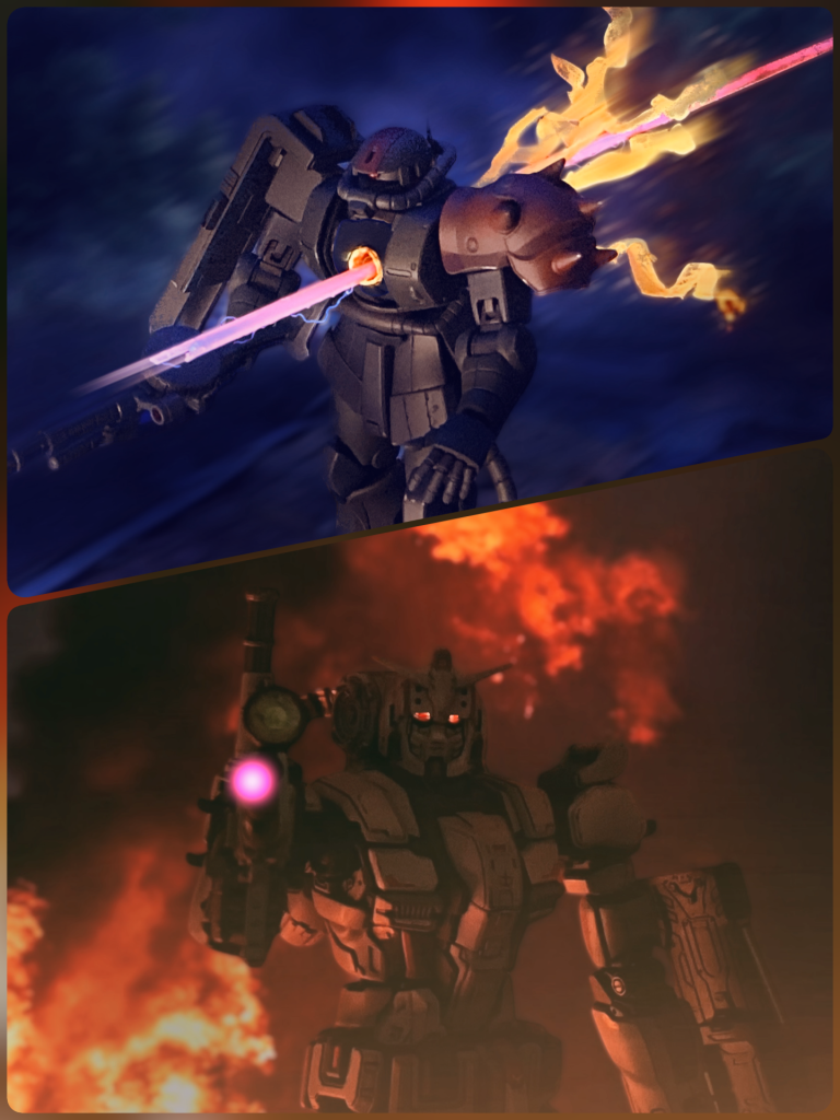 僚機を貫いた閃光がビルを貫き、山肌を削る。「ビーム兵器なの…」反撃のマシンガンをことごとく回避する白い機体。しかし着地地点を狙った長距離ライフルの一撃が直撃する。