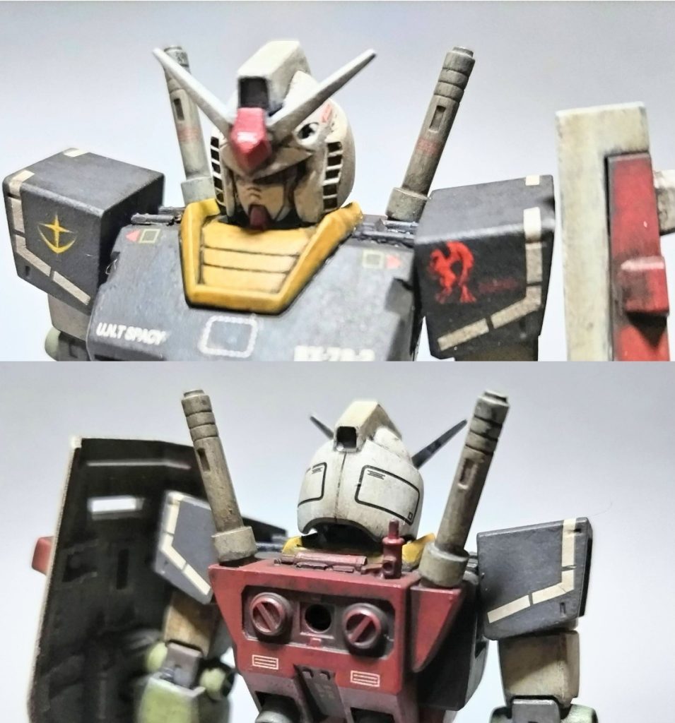 頭の取り付け位置を後ろに下げ　腕の取り付け位置を上に上げるため干渉する箇所を切り飛ばして鉄道模型のパーツでガードジャンクパーツ、コトブキヤパーツでうるさくならない程度にディテールアップいたしました(ーー;)