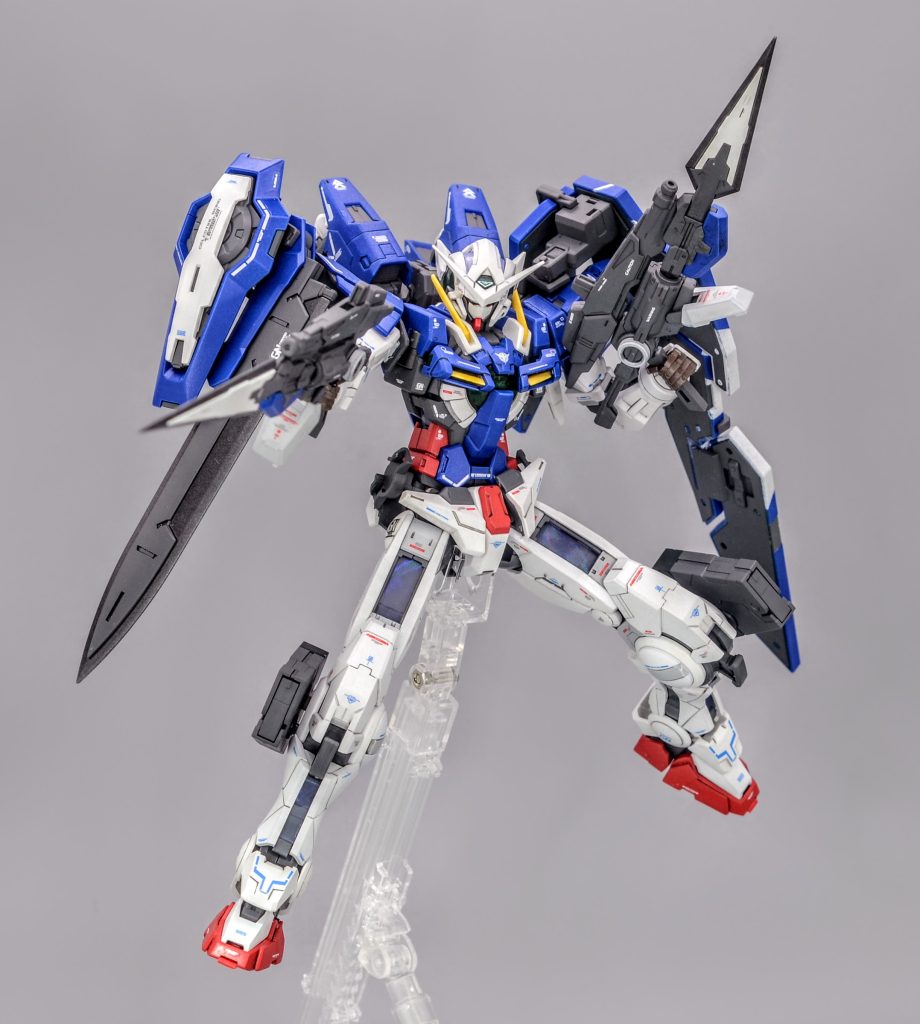 二丁拳銃でガンカタGNフルシールドを展開し、右肩にGNソードを懸架することでダブルオーライザーっぽいスタイルになります