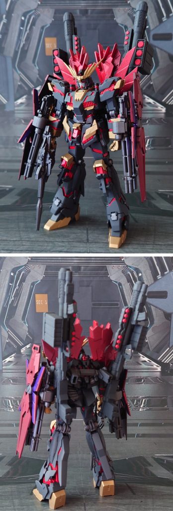 別装備バージョンで前後ろ。バズーカを装備する場合は、アームドアーマーDE用の接続アームと干渉するため、共存出来ません。