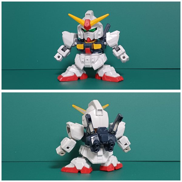 SDのスーパーガンダム の続きです。スジボリも少し入れられたし、とりあえずガンダムの形はこれで。Gディフェンサーの脱出コックピットとビームガンの合わせ目消しとモールドの彫り直し、軽いスジボリをやってみました。ビームガンの先の溝を彫りすぎてしまって折れそうw　ビームガンの裏側の肉抜き穴を埋めるのが難しいですね。こういうのはパテじゃなくてプラ板でやった方がいいのかもしれないです。（1枚目）