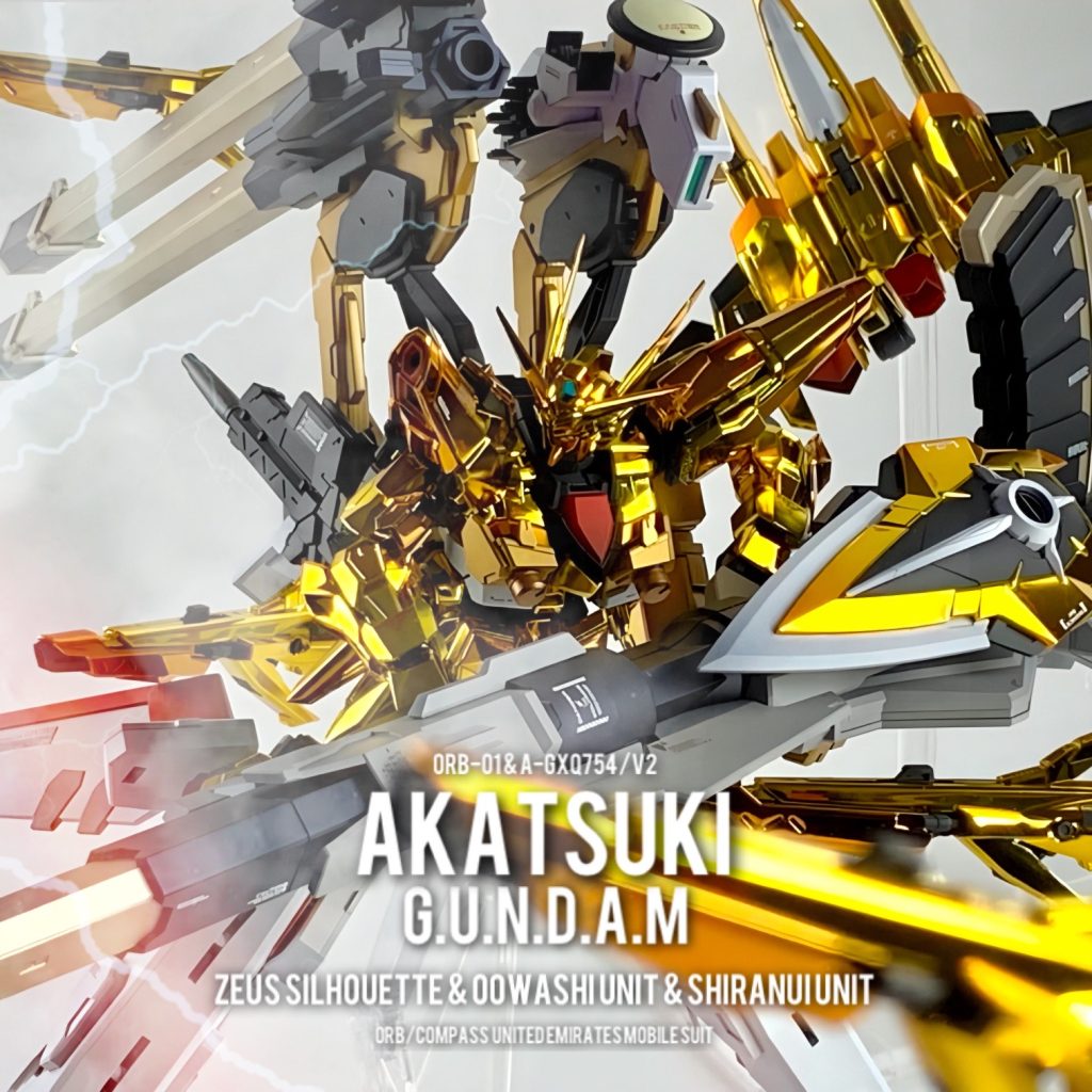 最後までご覧いただきありがとうございました！本作品は1/11〜1/18の日程でヤフオクに出品致します。RG 1/144 アカツキガンダム大鷲&不知火装備&HGゼウスシルエット　塗装済完成品https://page.auctions.yahoo.co.jp/jp/auction/o1168968068