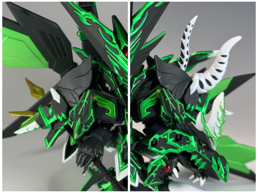 加工で一番大変だったのはドラゴンのお口ぱくぱく加工です👄SDWで良くある、硬くて割れやすい金パーツを切り離すのは硬さと緊張感でなかなか大変でした…開閉させる事により、龍頭を肩から手首に移して口を開き、中にマグネットを仕込む事で龍頭を介して腕を延長できるようになりました。