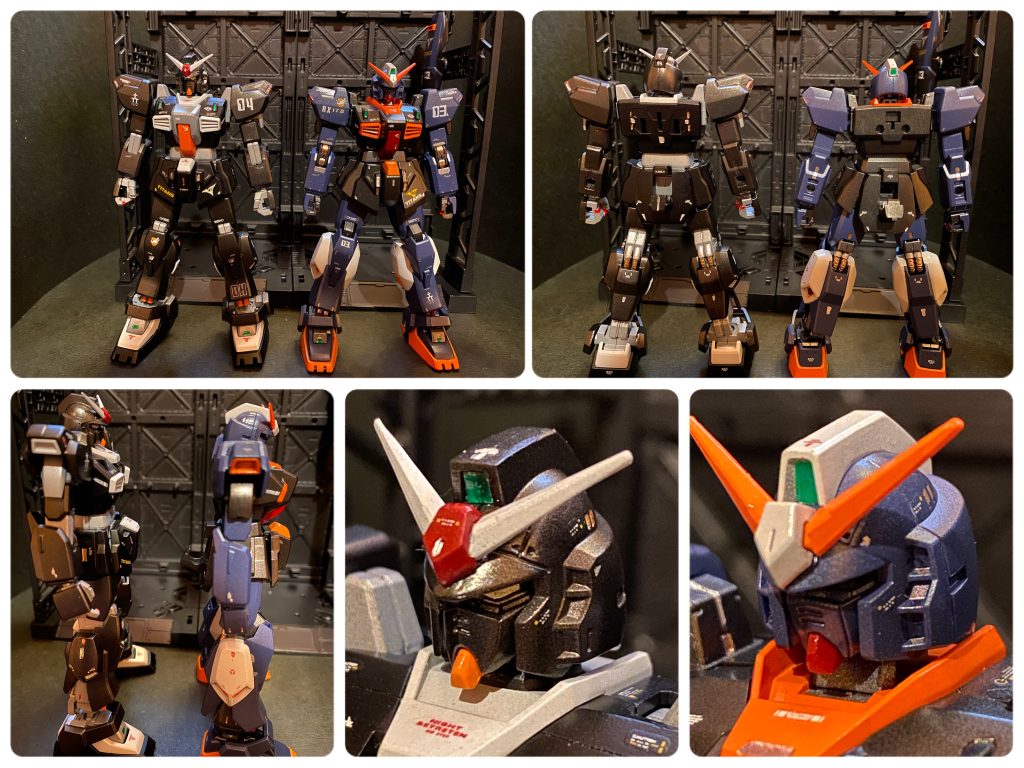 2体を実際に比較してみて、この十数年でのデザインの変化やパーツ別けの進化など興味深い点が多々ありました。revive版もかなりアレンジが変わっているので好きな人の間でも賛否両論があって触ってみたいキットの一つでした。組んでみた結果、revive版はディテールも増しているし、各パーツのc面、d面などで面が非常にパキっと決まっていて、単純にロボットととしてカッコいいなと思いました。頭部のひさしなども非常に深くなっていてヒロイックです。が、しかしマークⅡは最初劇中では“黒いガンダム”として登場した悪役のモビルスーツ。どちらがマークⅡとしてしっくりくるかと言われれば自分は旧hguc版でした。