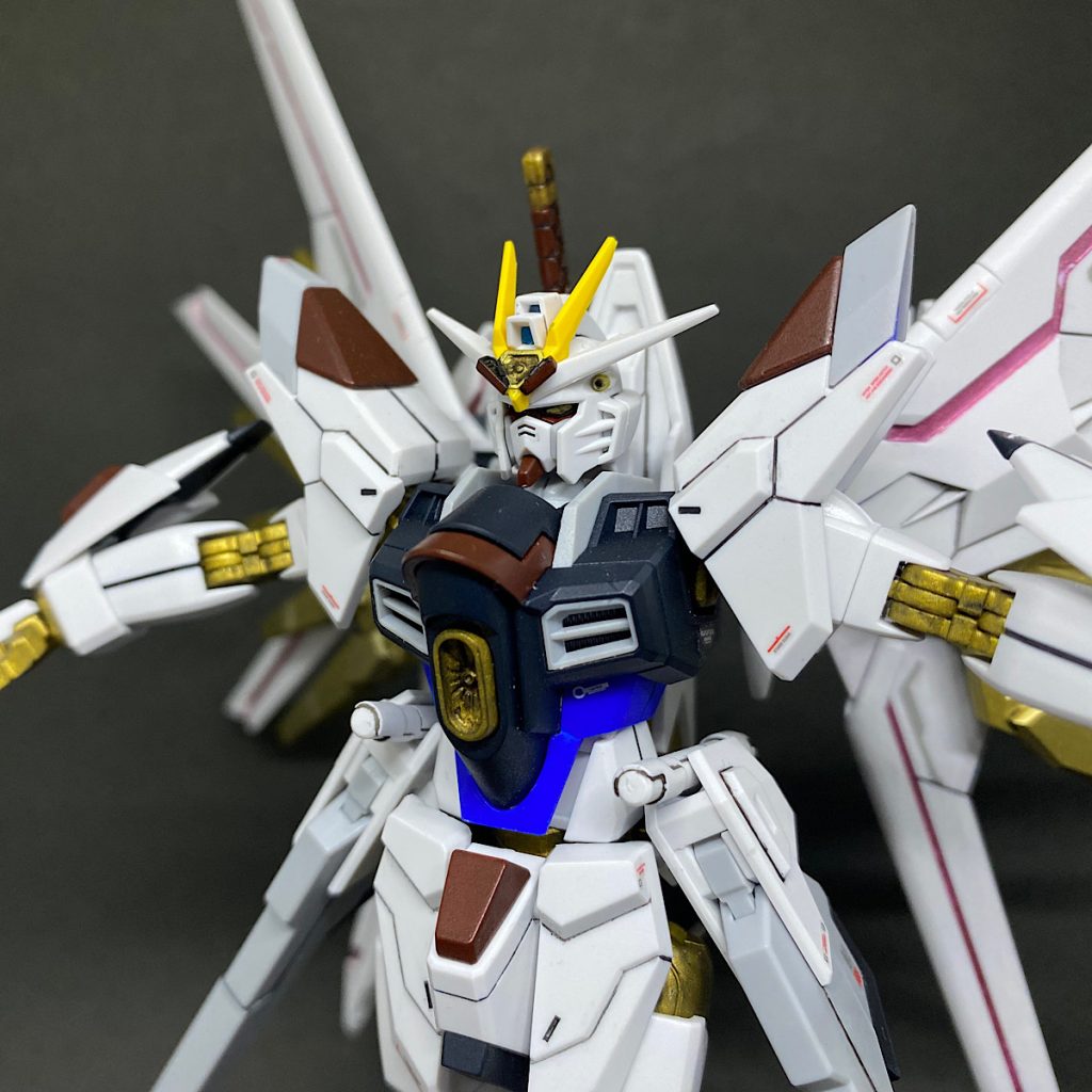 それ以外にフツノミタマとディスラプター、プラウドディフェンダーのピンク部分も塗装してます。ディスラプターはまあまあ神経使いますね(笑)あとは、墨入れをしてデカールを貼ってディテールアップしました。