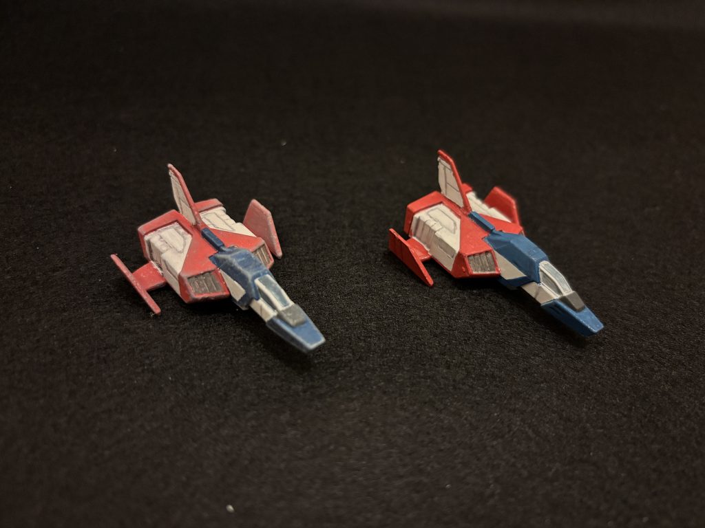 一緒に入っていたコアファイターも塗装。いま、アマプラでテレビ版ファーストを鑑賞中ですが、コアファイターかっこいいですね。