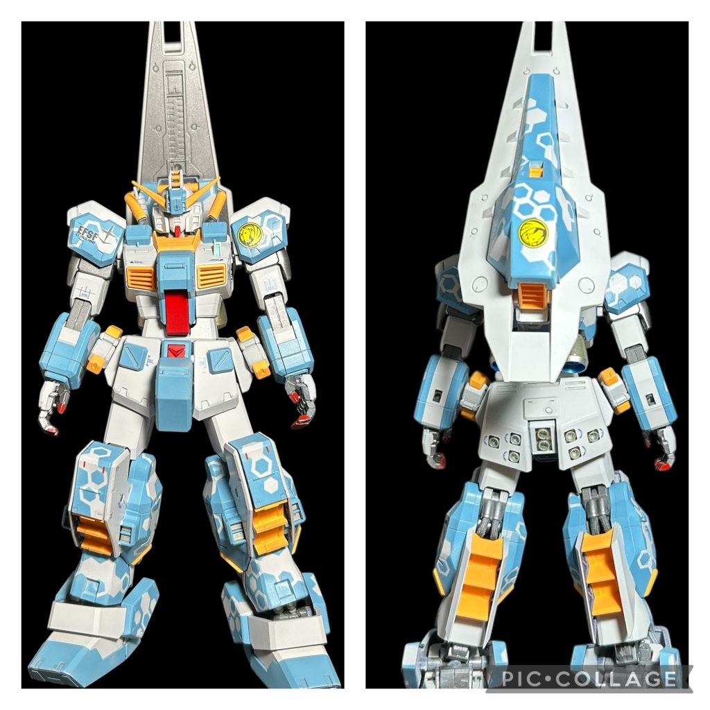 サラブレッド隊のデカールを見つけたのと、ティターンズカラーから外す（元は濃い青のアレです）事がカラーリングの理由です。ヘックス迷彩は久しぶりだけど、やはり連邦軍は自分的にはこれ。