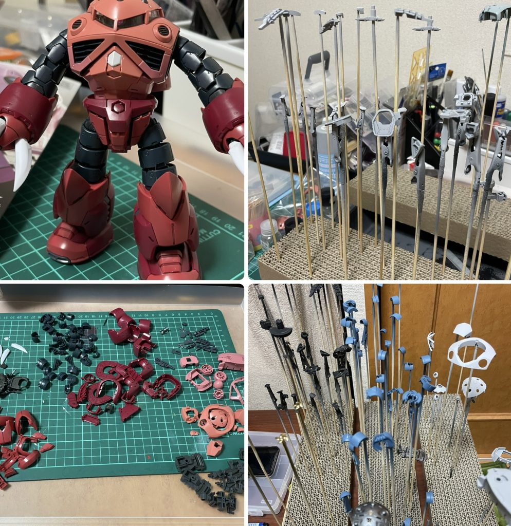 組んで、バラして、サフって、ちまちまと…。ズゴック は量産型カラーが1番好き。